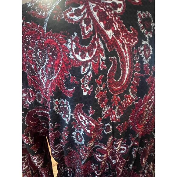 MICHAEL KORS BLOUSEN BLACK AND RED PAISLEY LINED RUFFLED WAIST WOMENS MEDIUM - Picture 5 of 10